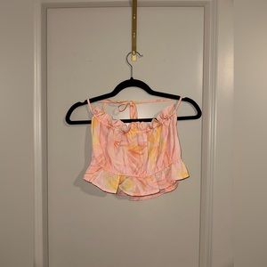 Pink floral cropped ruffle top